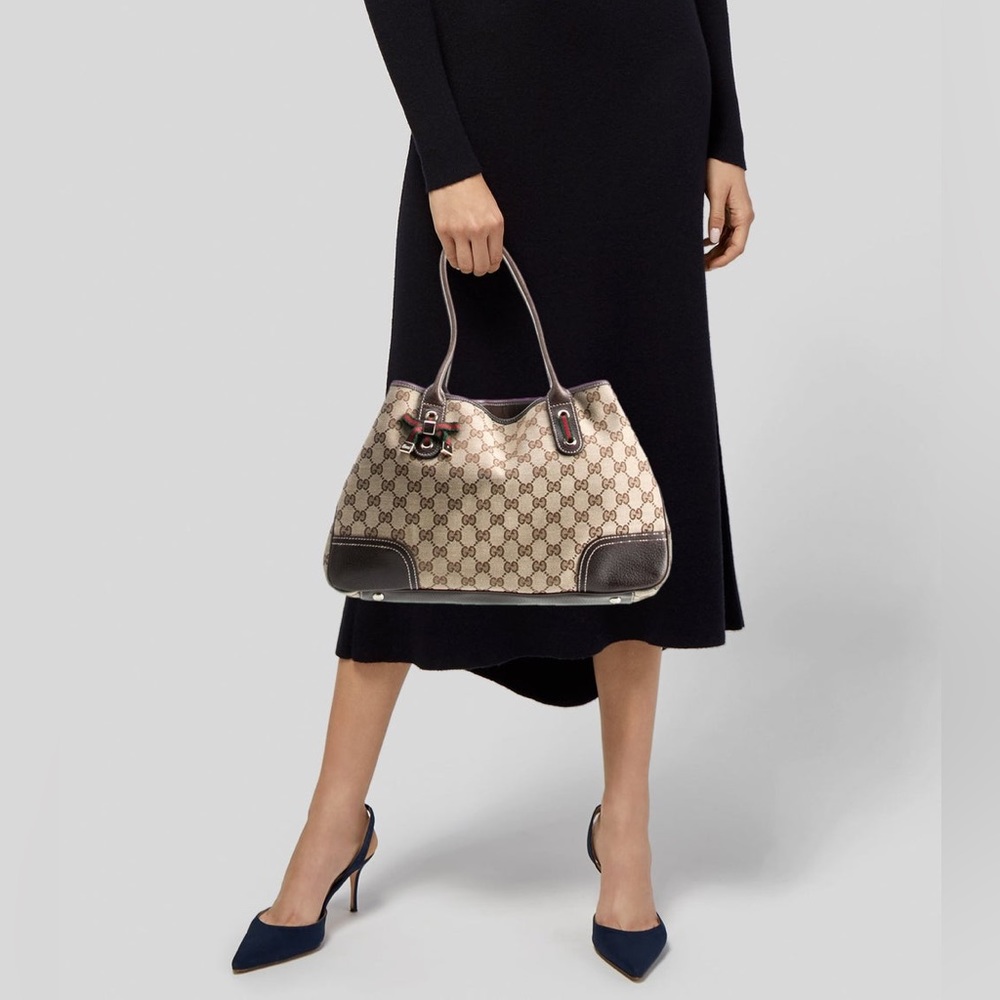 Gucci Princy Canvas & Leather Guccissima Monogram Medium Shoulder Tote Bag Brown - Picture 3 of 17